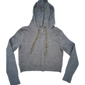 Zara‎ Knit Rhinestone Drawstring Hoodie Cropped Pullover Sweatshirt S